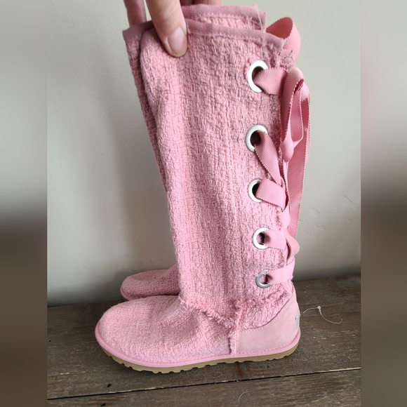 UGG Heirloom Lace Up Knit Boots 1000693 US Size 7 PINK - Picture 11 of 16